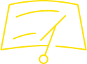 Yellow line graphic of a windshield with wiper